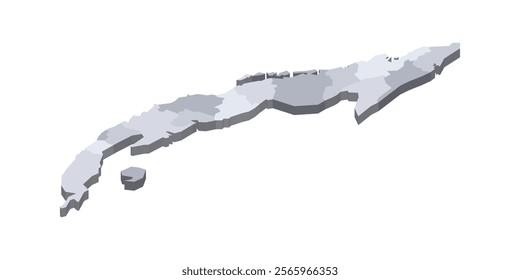 Cuba political map of administrative divisions - provinces. 3D isometric blank vector map in shades of grey.