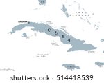 Cuba political map with capital Havana. Republic in the northern Caribbean with the neighbor countries Jamaica, Haiti, the Cayman Islands and The Bahamas. English labeling and scaling. Illustration.