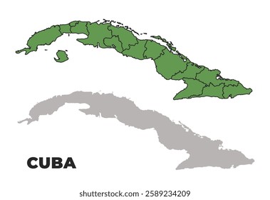 Cuba political regions green outline map set