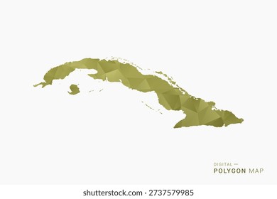 Cuba polygon map vector illustration in low poly geometric style, soft pastel colors with Olive green, clean silhouette on solid background, ideal for infographic.