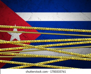Cuba en un fondo texturado en cuarentena. Ilustración vectorial.