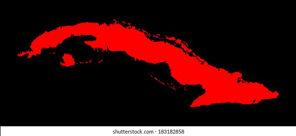 Cuba red vector map silhouette, high detailed illustration isolated on black background. Caribbean country. Island state in central America.