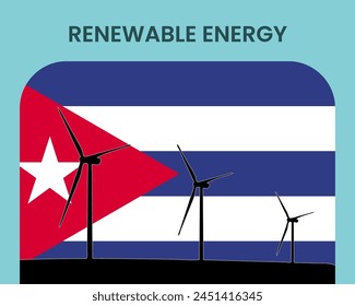 Cuba renewable energy, environmental and ecological energy idea, wind turbine with Cuba flag, electrical industry, alternative solar power