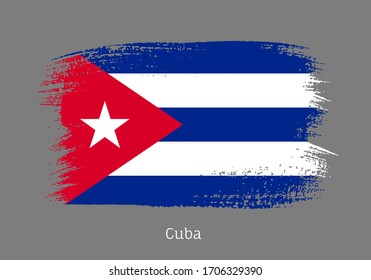 Bandera oficial de la república cubana en forma de pincel. Símbolo de identidad nacional cubano para diseño patriótico. Ilustración vectorial aislada de la mancha de brocha gruesa. Signo de nacionalidad cubana.