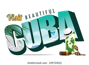 Cuba retro postcard typography EPS 10 vector stock illustration