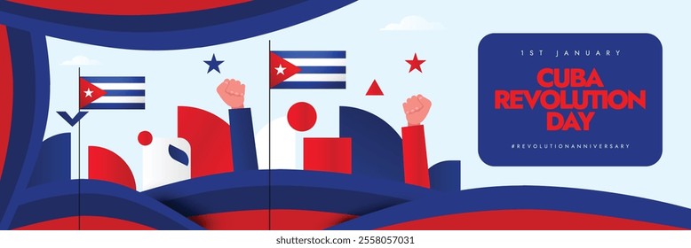 Cuba Revolution Day. 26th July Cover Banner and Post Template with Cuban Flags, Abstract Art Elements. The Day Commemorates the Historic Cuban Revolution