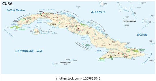 cuba road and national park vector map.