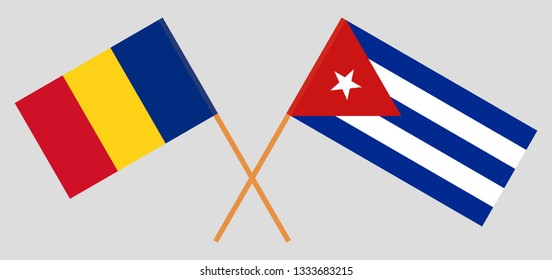 Cuba and Romania. The Cuban and Romanian flags. Official colors. Correct proportion. Vector illustration

