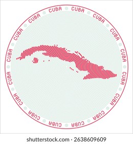 Cuba round logo design. Country shape built of rings. Cuba text around the country. Vector Illustration.