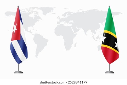 Cuba e São Cristóvão e Névis sinalizam encontro oficial contra fundo do mapa do mundo.