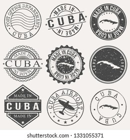 Cuba Set of Stamps. Travel Stamp. Made In Product. Design Seals Old Style Insignia.