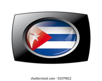 Cuba shiny button flag with black frame -  vector illustration. Isolated abstract object against white background.