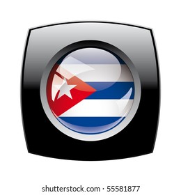 Cuba shiny button flag with black frame -  vector illustration. Isolated abstract object against white background.