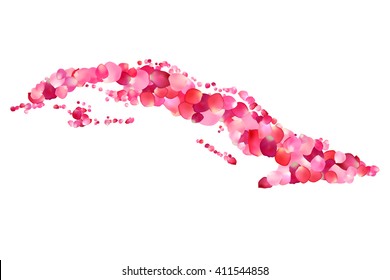 Cuba. Silhouette of Cuban map of rose petals