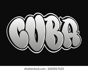 Cuba - single word, letters graffiti style. Vector hand drawn logo. Funny cool trippy word Cuba, fashion, graffiti style print t-shirt, poster concept