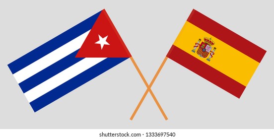 Cuba and Spain. The Cuban and Spanish flags. Official colors. Correct proportion. Vector illustration
