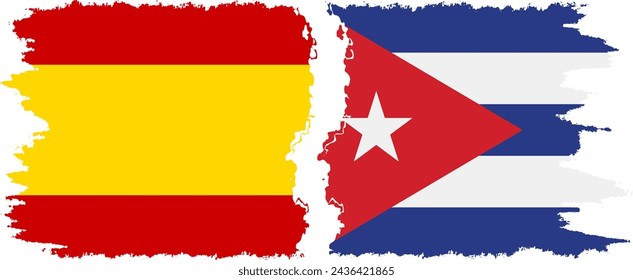 Cuba and Spain grunge flags connection, vector