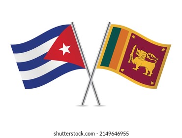 Cuba and Sri Lanka crossed flags. Cuban and Sri Lankan flags on white background. Lion flag. Sinha Flag. Vector icon set. Vector illustration.