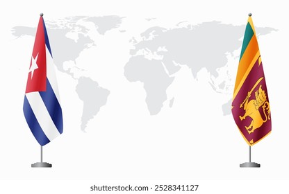 Cuba and Sri Lanka flags for official meeting against background of world map.