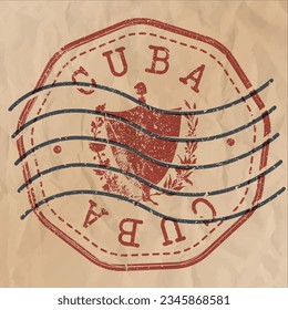 Pasaporte de viaje con sello de Cuba. Diseñar el país de símbolos retro. Antigua marca postal de época.