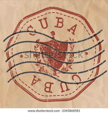 Cuba Stamp Travel Passport. Design Retro Symbol Country. Old Vintage Postmark.