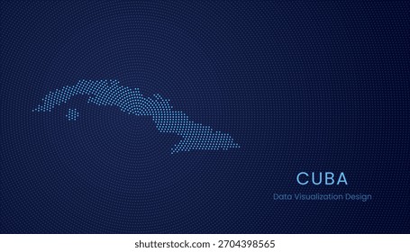 Cuba estilizado mapa pontilhado em conceito moderno de visualização de tecnologia de dados circulares.