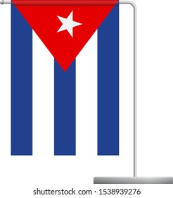 Cuba table flag. Metal flagpole. National flag of Cuba vector illustration