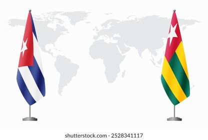 Banderas de Cuba y Togo para reunión oficial con antecedentes del mapa mundial.