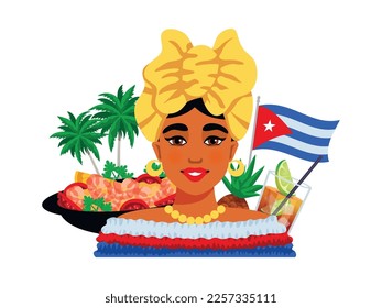 Composición de viajes de Cuba imágenes planas con estereotipos nacionales cubanos ilustración vectorial