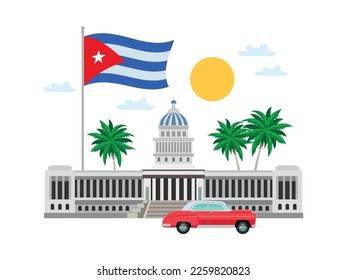 Composición de viaje de Cuba imágenes planas con puntos de referencia de la calle cubana ilustración vectorial