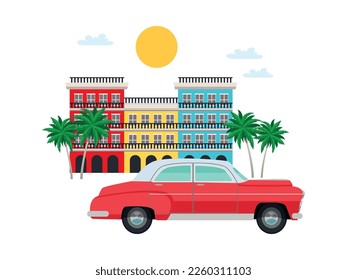 Cuba travel composition of flat images with cuban street landmarks vector illustration