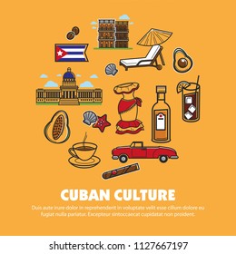 Cuba travel and cutlure vector symbols