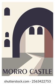 Cuba travel poster. Morro Castle flat vector illustration. Historical building landmark