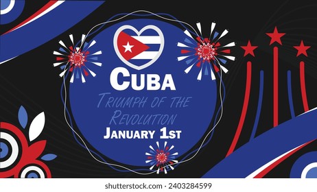 Cuba Triunfo del diseño de la bandera vectorial de la Revolución. Feliz triunfo de Cuba de la Revolución, moderna y mínima ilustración de afiches gráficos.