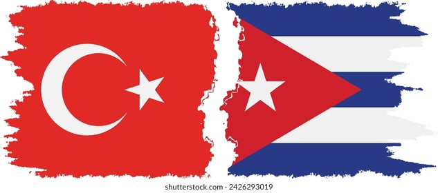 Cuba and Turkey grunge flags connection, vector