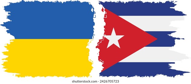 Cuba and Ukraine grunge flags connection, vector