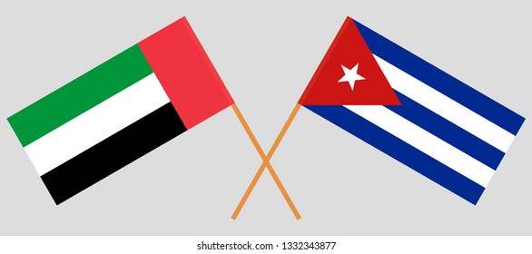 Cuba and United Arab Emirates. The Cuban and UAE flags. Official colors. Correct proportion. Vector illustration
