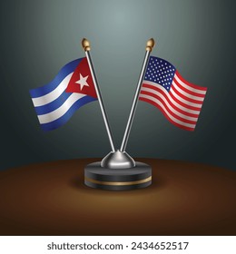 Cuba and United States table flags with gradient backgrund. Vector Illustration