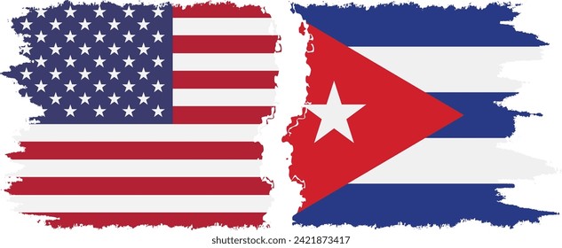 Cuba and USA grunge flags connection, vector