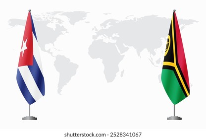 Banderas de Cuba y Vanuatu para reunión oficial con antecedentes del mapa mundial.