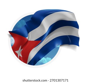 Cuba, vetor 3d bandeira contra um céu azul, através de um buraco redondo em um fundo branco