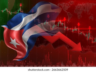 Cuba, vector 3d flag financial exchange trend down