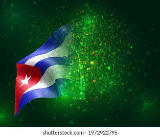 Cuba, vector 3d flag on green background with polygons and data numbers