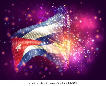 Cuba, vector 3d flag on pink purple background with lighting and flares