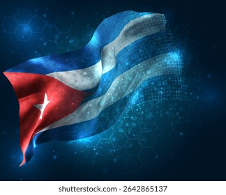 Cuba, vetor 3d bandeira polígonos triangulares virtuais sobre um fundo azul