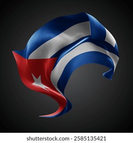 Cuba, vector 3d flag with waves on a black background
