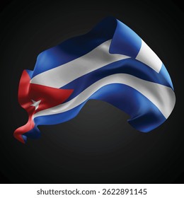 Cuba, vector 3d flag with waves on a black background