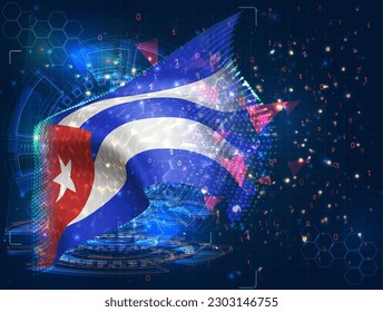 Cuba,  vector flag, virtual abstract 3D object from triangular polygons on a blue background