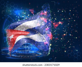 Cuba,  vector flag, virtual abstract 3D object from triangular polygons on a blue background