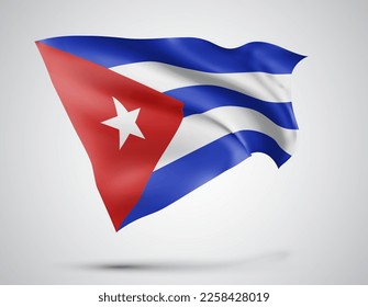Cuba, vector flag with waves and bends waving in the wind on a white background